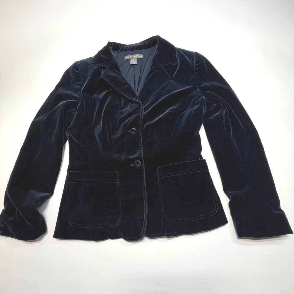 Saks Fifth Avenue‎ Women's 4 Blue Velvet Blazer Jacket Classic Button Front